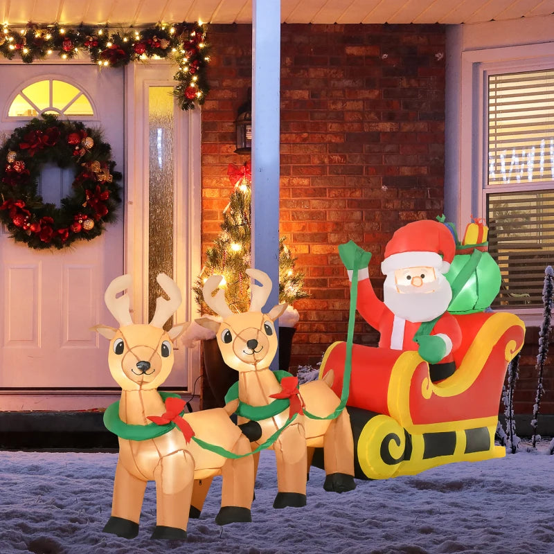 8ft Inflatable Santa Claus Sleigh with LED Lights - Perfect for Indoor Outdoor Christmas Garden Lawn Decoration