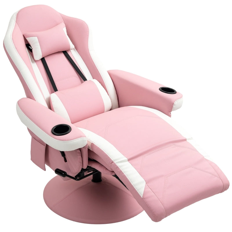 Pink PU Leather Manual Recliner Armchair with Adjustable Leg Rest, 135° Recline and 360° Swivel