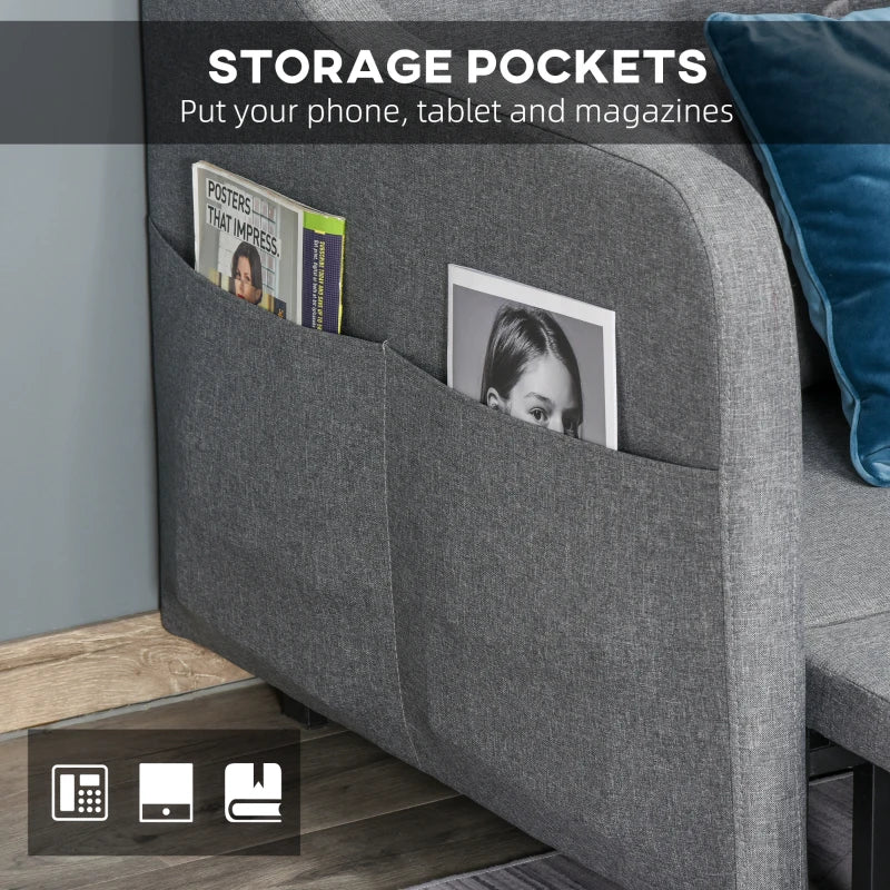 Grey Two-Seater Pull-Out Sofa Bed for Compact Living Spaces