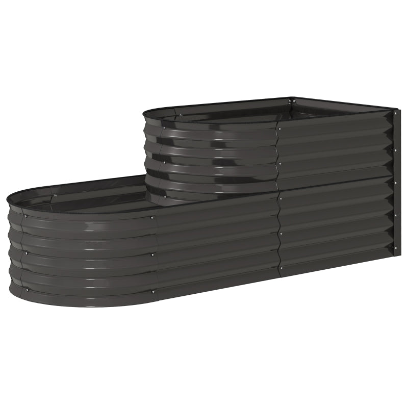 Two-Tier Galvanised Steel Garden Planter - Dark Grey - 100cm x 50cm