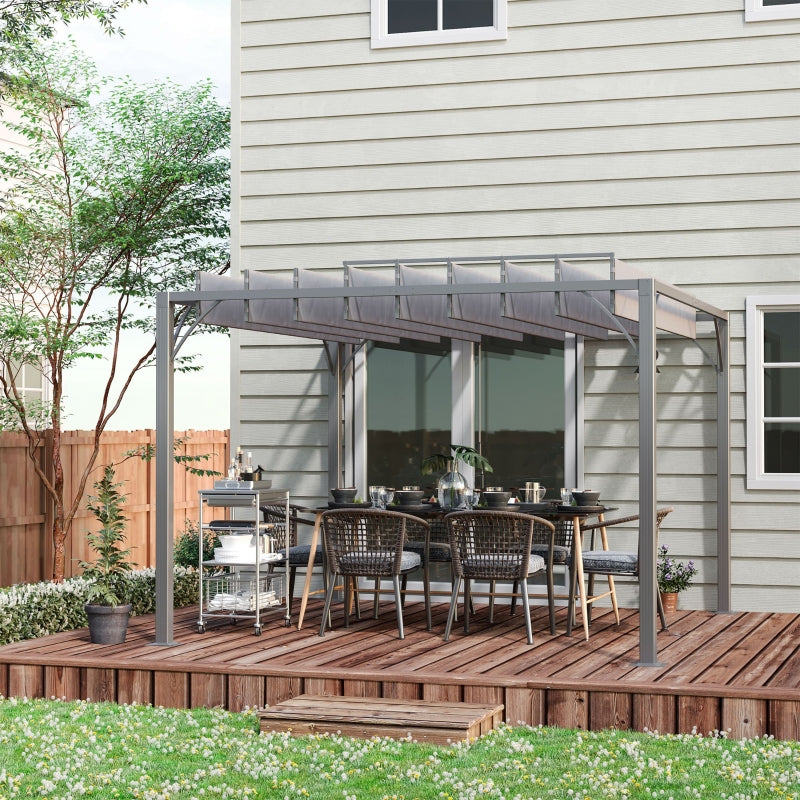 Grey Aluminium 3m x 3m Retractable Roof Patio Pergola - Hard Top/Heavy Duty Metal Pergola