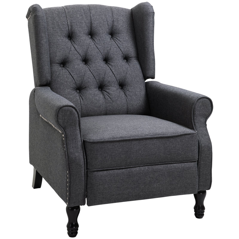 Vintage Wingback Recliner Armchair with Nail Head Trim and Footrest for Living Room in Dark Grey