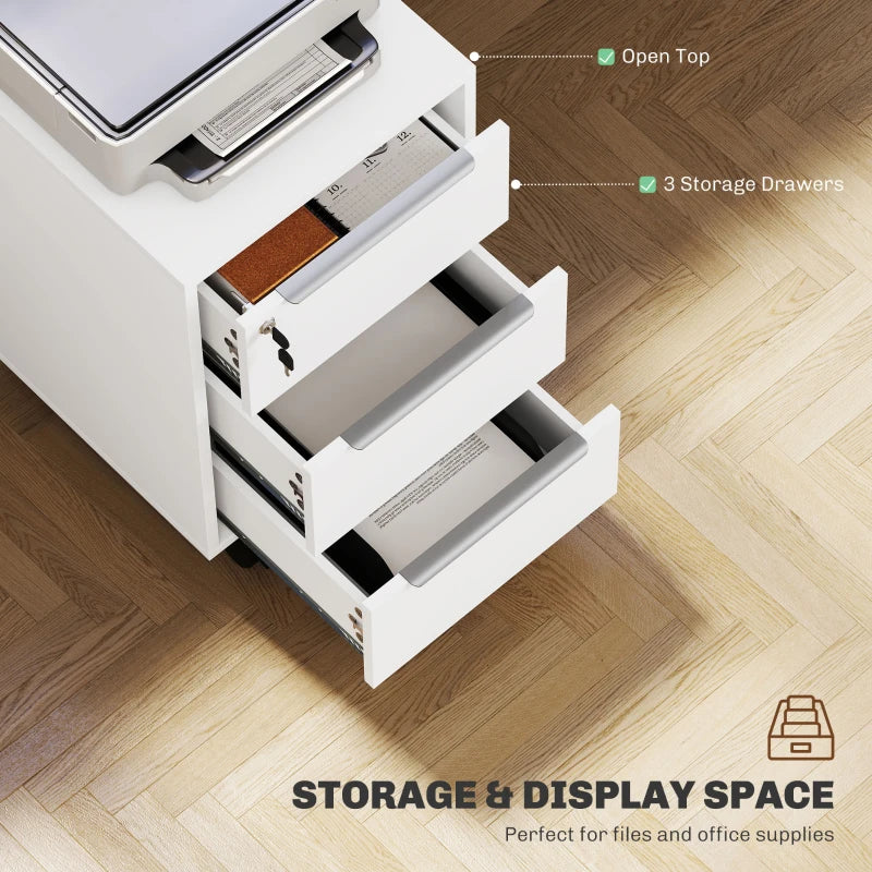 Secure White Three-Drawer Filing Cabinet with Lock - Ideal for Home Office Storage and Organization