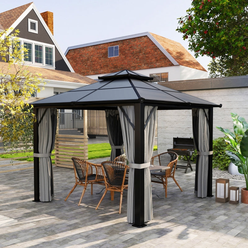 3m x 3m Hardtop Gazebo - Grey Aluminium Frame with UPF30+ Double Polycarbonate Roof