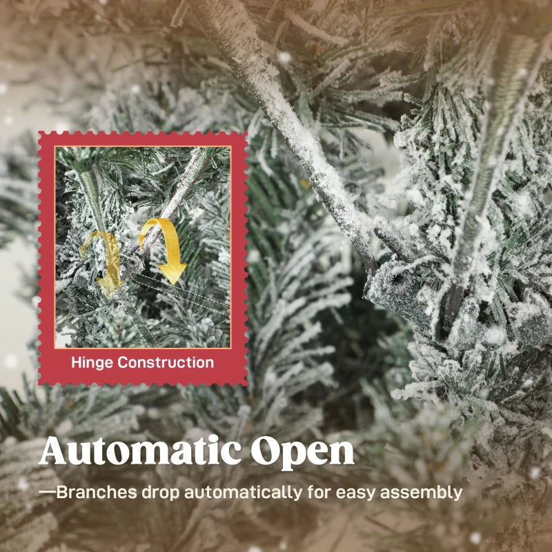 5ft Flocked Christmas Tree with 717 Branches - Hinged Design, Foldable Metal Stand, Easy Assembly for Home & Office Decor