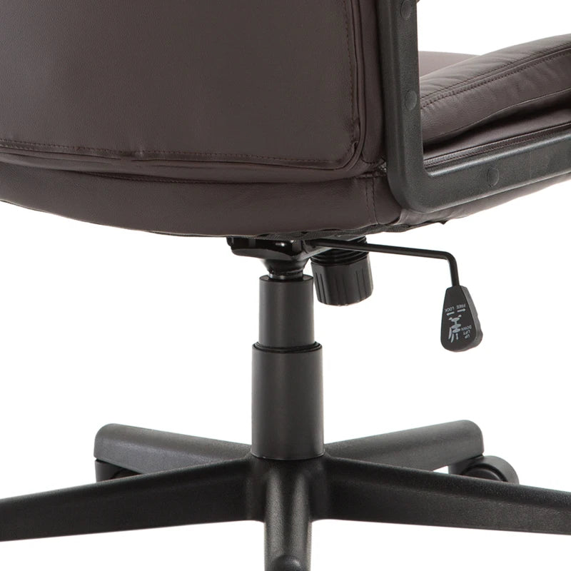 Brown PU Leather Mid Back Office Chair - Adjustable Height, Swivel Rolling Wheels - Ideal for Home Study & Computer Desk