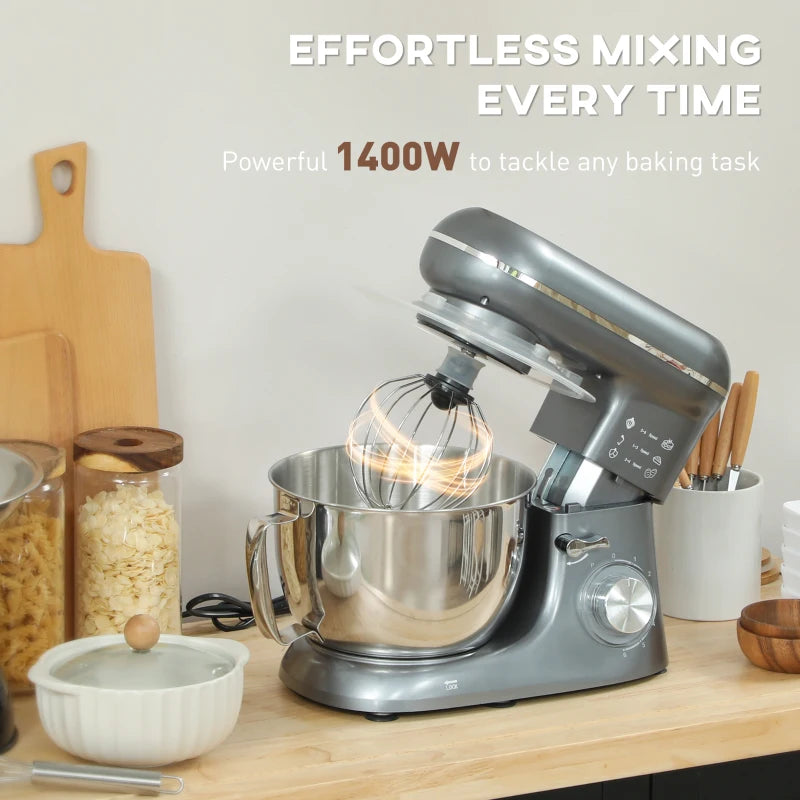 Premium 1300W Silver Kitchen Stand Mixer with Accessories - Powerful, Versatile, Ideal for Baking and Cooking Enthusiasts