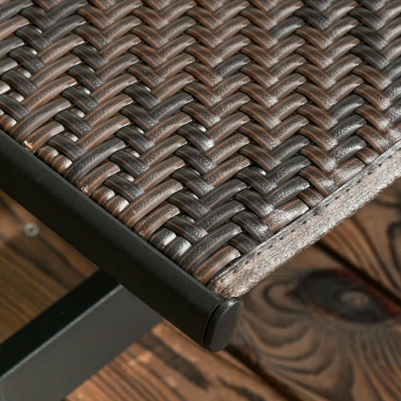 Brown Rattan Patio Sun Lounger with 5-Position Backrest and Wheels