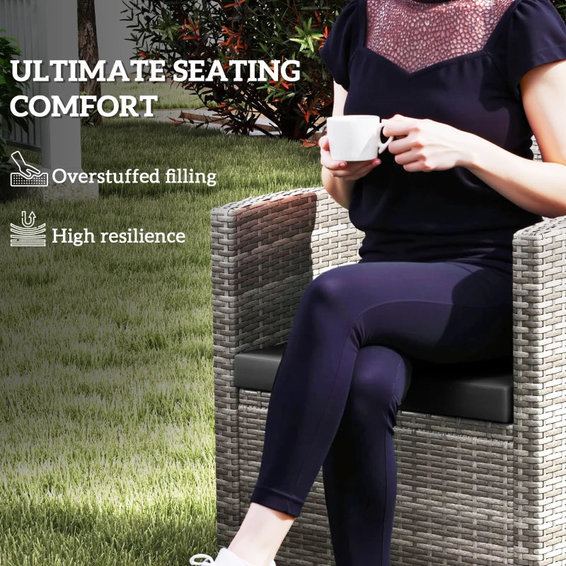 Black Outdoor Seat Cushion Pads for Rattan Furniture - 3 Piece Set, 45x45 cm