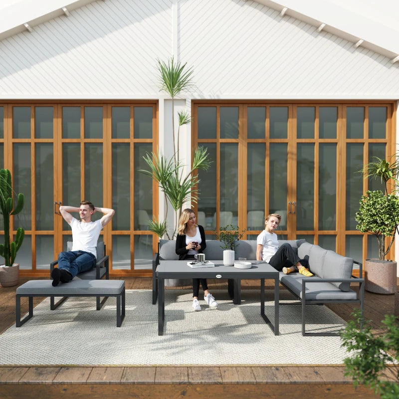 6-Piece L-Shaped Garden Furniture Set with 3 Loveseats - Grey Outdoor Seating