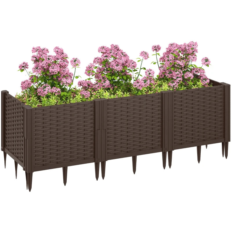 Modular Brown Plastic Raised Garden Bed Kit - 4ft x 2ft Planter Box for Flowers, Vegetables, and Herbs