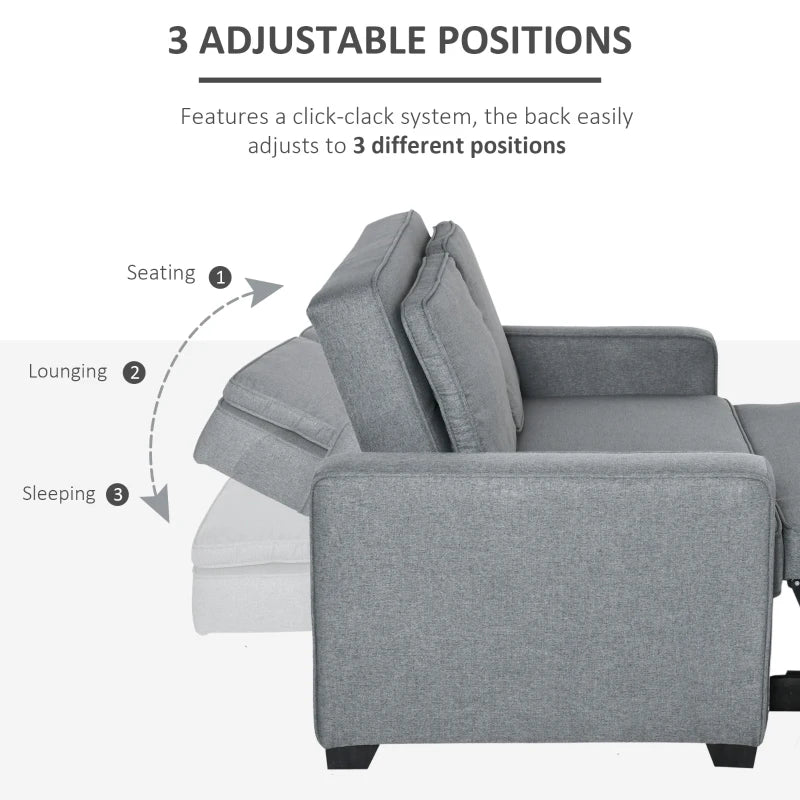 Grey Click Clack Double Sofa Bed with Adjustable Backrest for Living Room and Bedroom Comfort