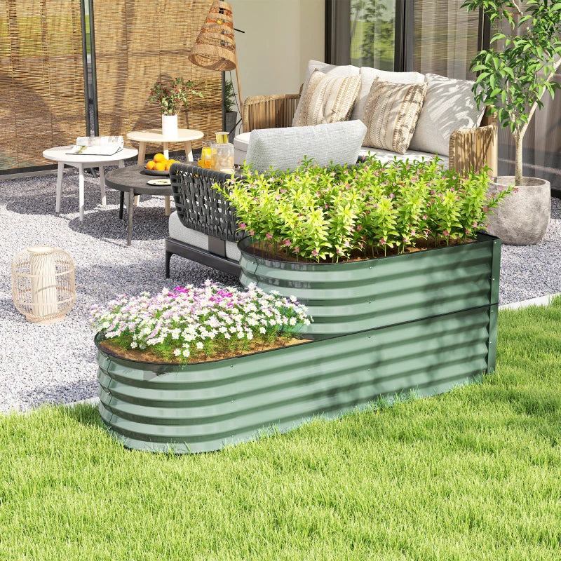 Two-Tier Galvanised Steel Garden Planter - Light Green - 100cm x 50cm