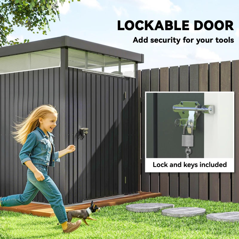 5.3 x 8.5ft Galvanized Steel Garden Shed with Windows, Lockable Door for Outdoor Storage