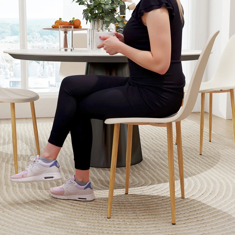 Modern Khaki Dining Chairs Set of 4 - Stylish Kitchen Chairs with Backrest & Steel Legs for Dining Room & Living Room