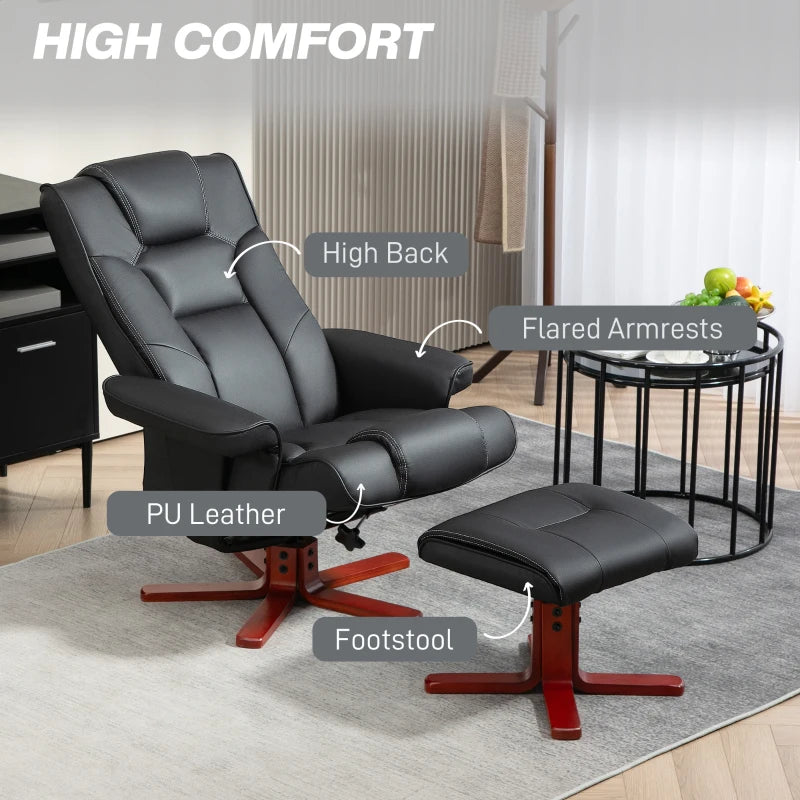 Black Faux Leather Manual Recliner and Footstool Set for Ultimate Comfort and Relaxation