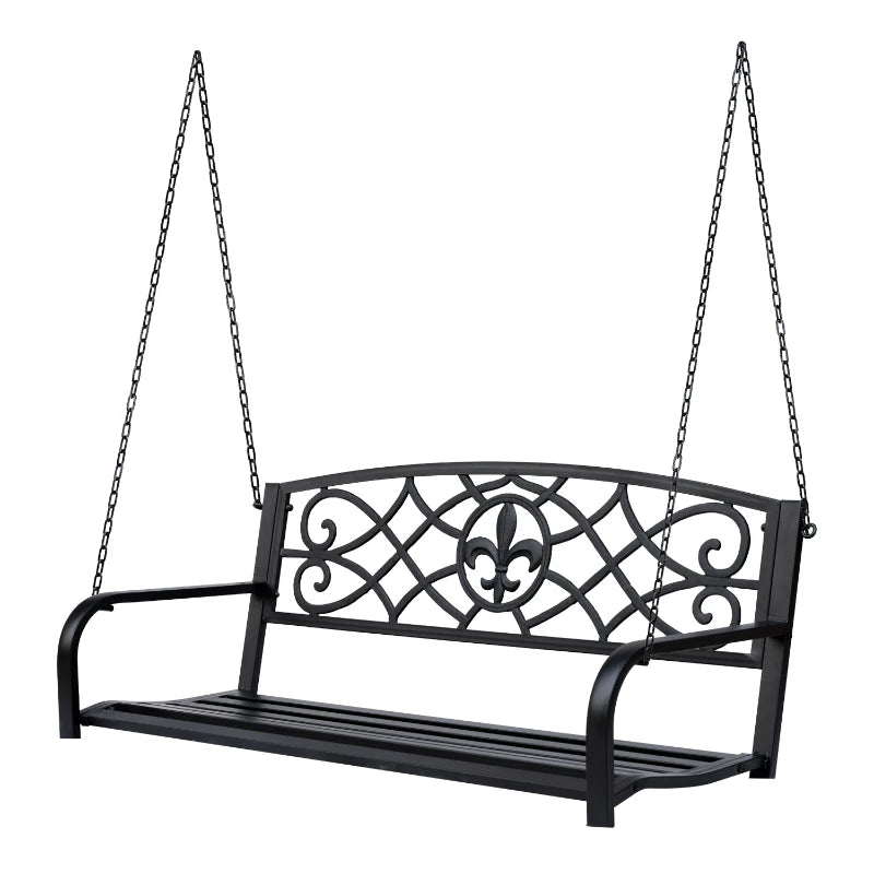 Black Metal 2-Seater Garden Swing Chair with Chains