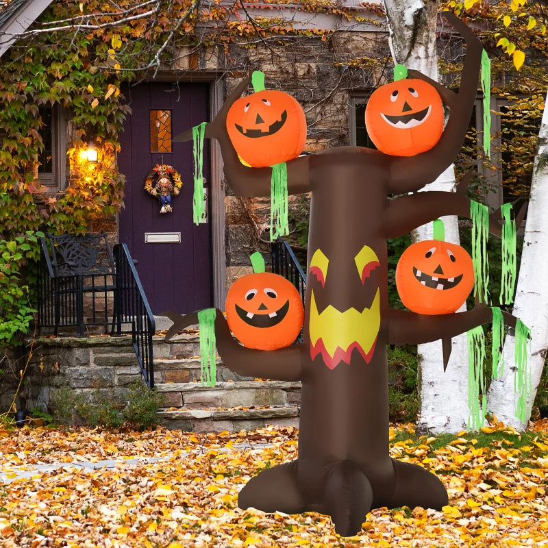 2.4m Halloween Inflatable Ghost Tree with 4 Pumpkins & LED Lights - Perfect Outdoor Indoor Decoration for Halloween Parties