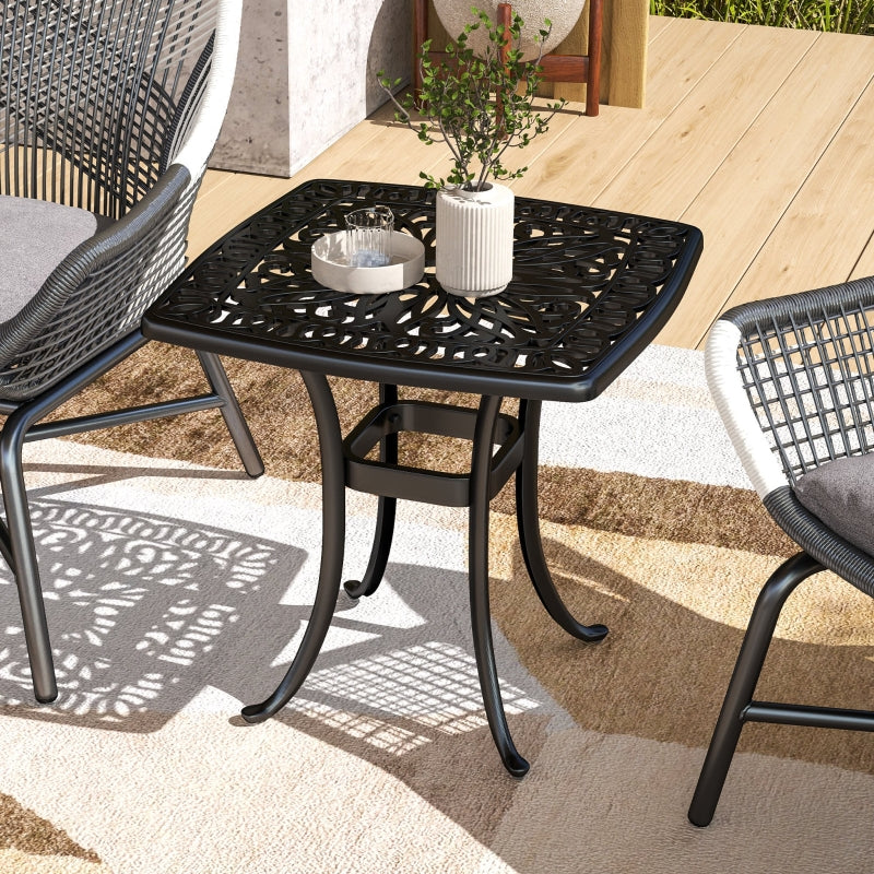 54 x 54cm Black Cast Aluminium Outdoor Garden Table with 38mm Umbrella Hole and Anti-slip Foot Pads for Patio and Balcony