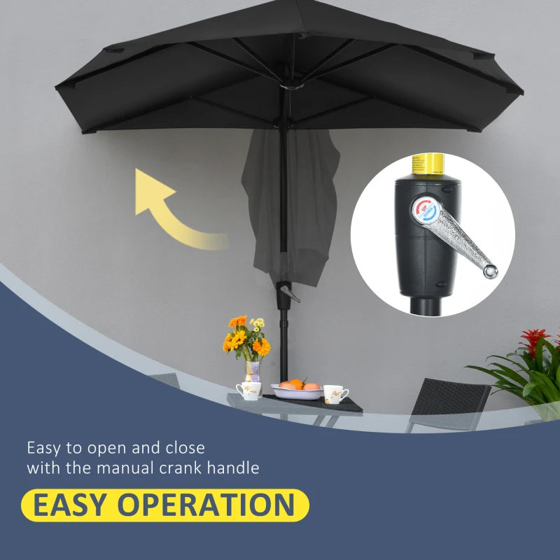 Black 2m Half Market Umbrella with Crank Handle and Base