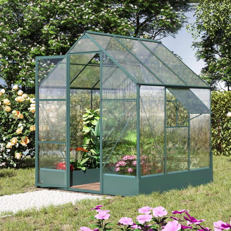 6ft x 6ft Green Polycarbonate Garden Greenhouse with Plant Bed