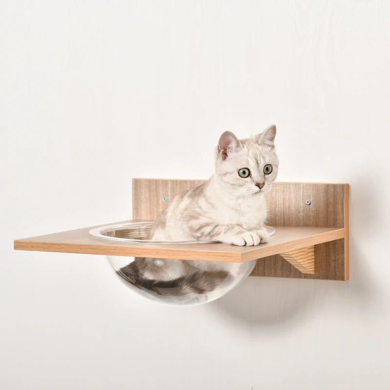 4PC Wall-Mounted Cat Climbing Shelf Set - Cat Tree Activity Center with Hammock & Scratching Post - Brown