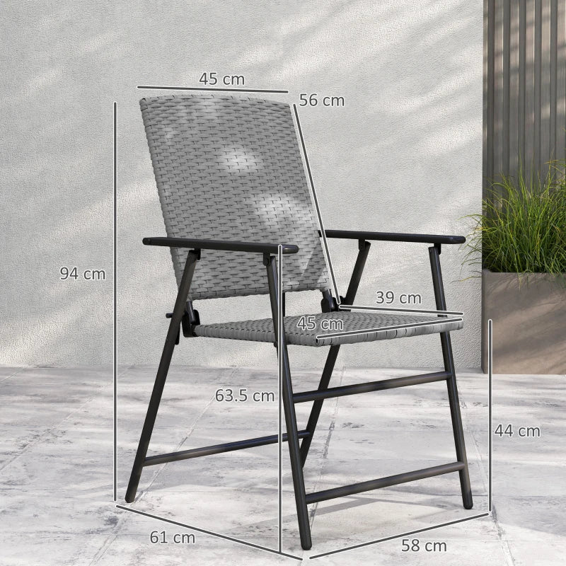 Set of Two Grey Folding Rattan Seat Chairs - Outdoor Patio Furniture