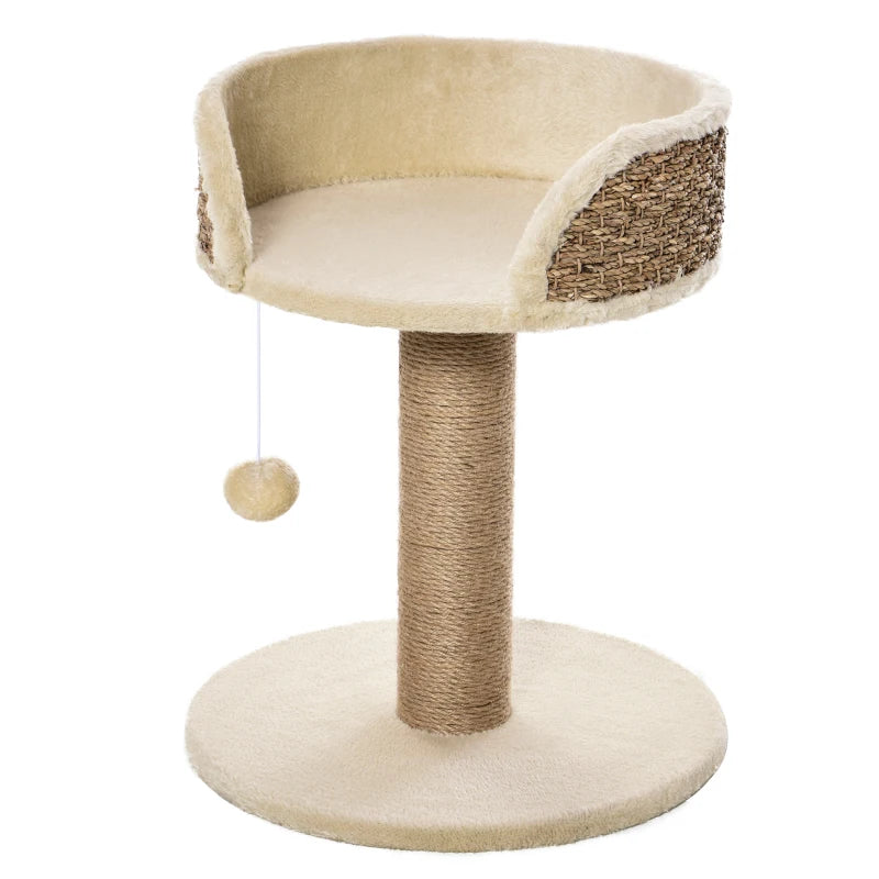 Beige Cat Tree & Scratching Post for Indoor Cats - Kitten Play Tower with Climbing Stand & Dangling Ball