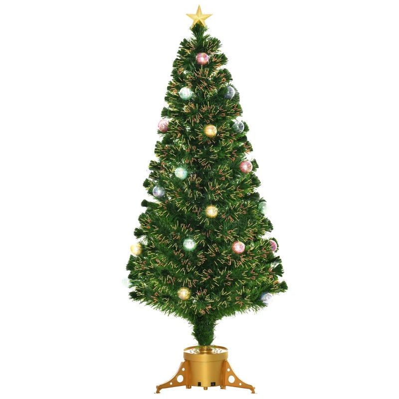 5FT Prelit Artificial Christmas Tree with Fiber Optics & Baubles - Festive Green Holiday Decor in Golden Pot