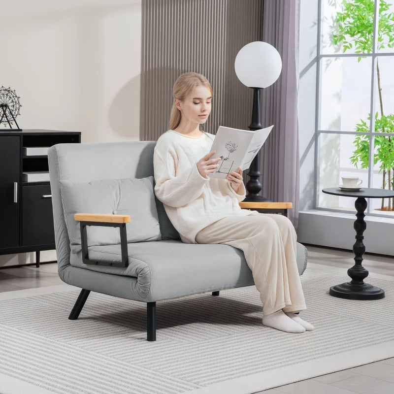 Velvet-Feel Double Sofa Bed with Pillows in Light Grey - Versatile 4-in-1 Design for Comfort and Style