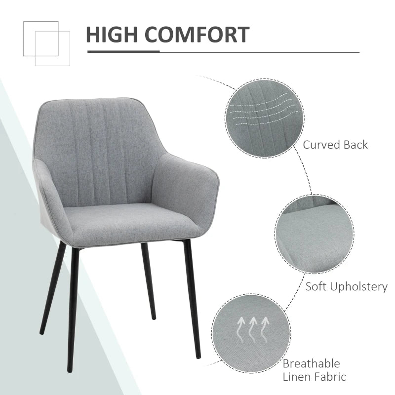 Set of 2 Light Grey Upholstered Linen Dining Chairs with Metal Legs - Stylish Accent Chairs for Modern Homes