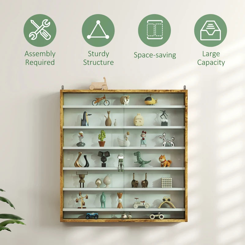 Elegant Brown Six Shelf Display Cabinet with Glass Doors - Perfect for Home Decor and Storage Solutions