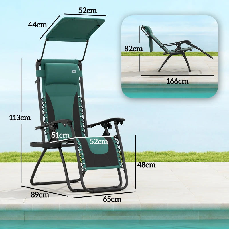 Zero Gravity Lounger Chair - Folding Reclining Patio Chair with Shade Cover, Padded Seat, Cup Holder, Soft Cushion and Headrest - Green, Large Size