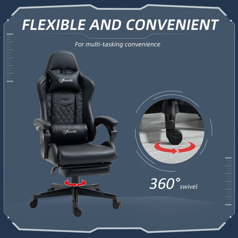 Vinsetto Gaming Chair with Footrest - 130° Recline, Lumbar Support, Adjustable Height - Ergonomic Black Desk Chair for Adults