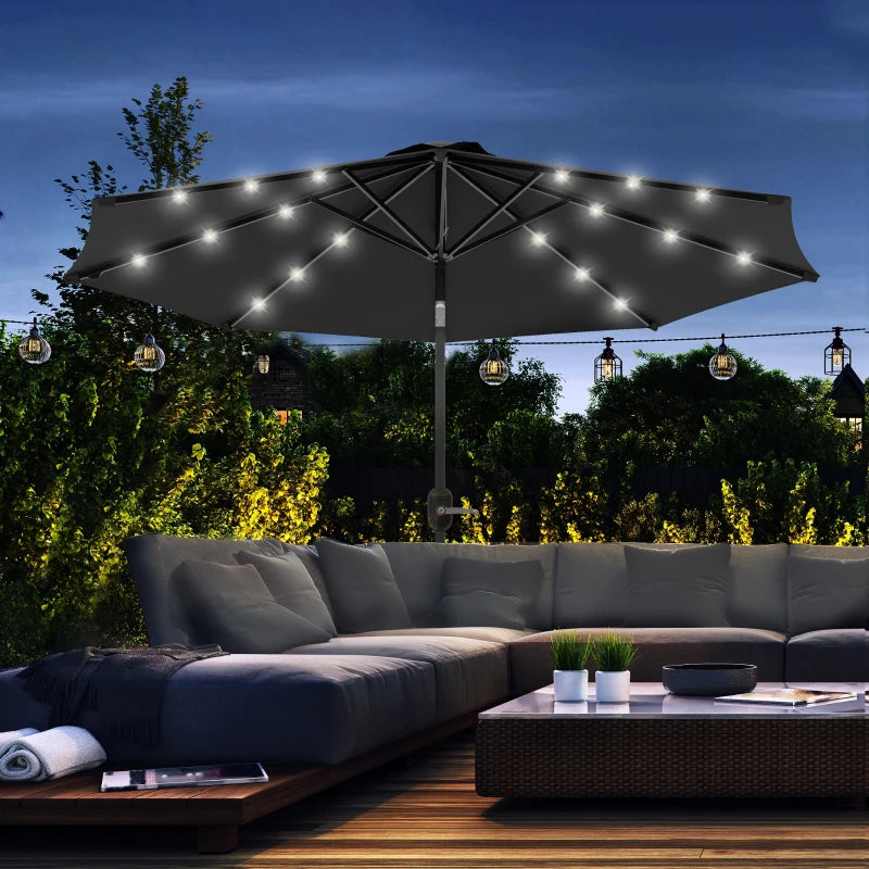 Black 2.7m Patio Umbrella with Tilt Crank and LED Lights