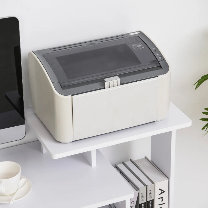 Modern White Computer Desk with Sliding Keyboard Tray, Storage Drawer & Shelf - Ideal Home Office Workstation