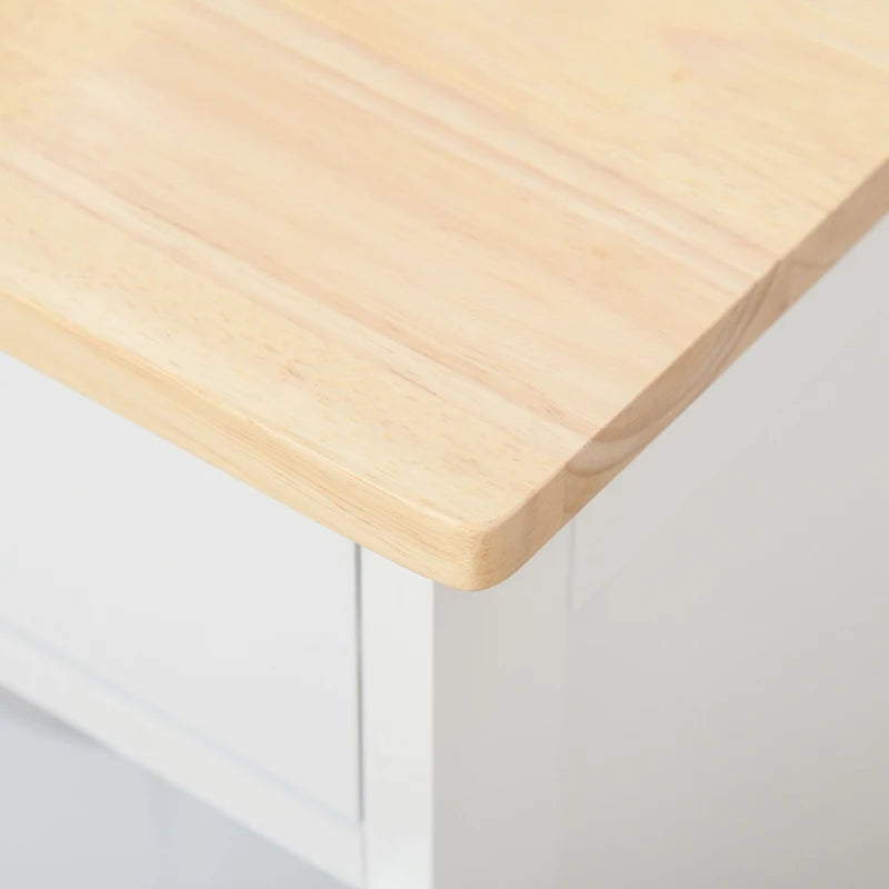 Modern Kitchen Trolley - Rolling Storage Cart with Drawer, 9-Bottle Wine Rack, Door Cabinets & Wooden Countertop in White