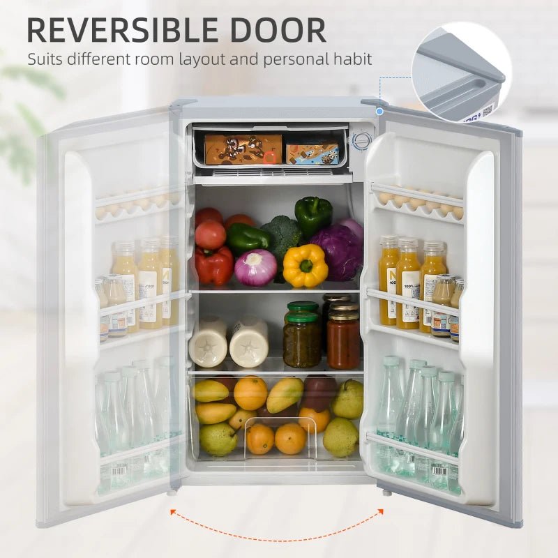 91L Freestanding Under Counter Fridge Freezer - Compact Chiller Box, Adjustable Thermostat, 47.5cm Wide, Stylish Grey Design