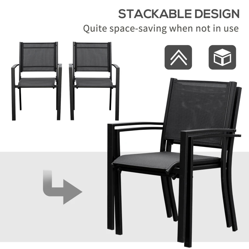 Black Steel Frame Outdoor Dining Chairs Set