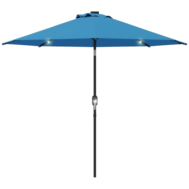 2.7m Blue LED Lighted Patio Umbrella - Outdoor Garden Parasol for Night Use