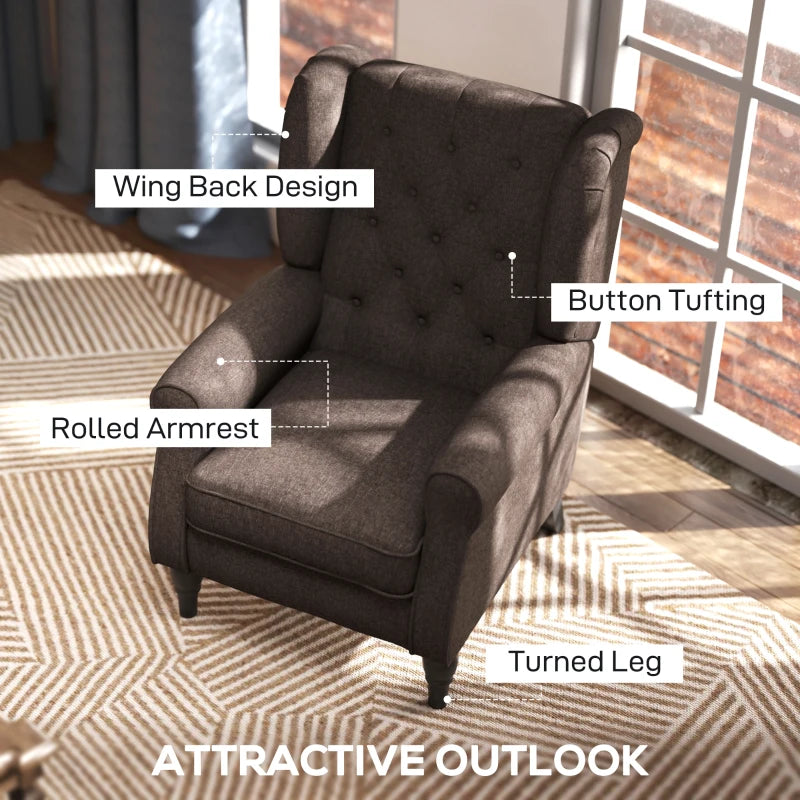 Retro Upholstered Wingback Accent Chair with Button Tufting for Living Room and Bedroom in Brown