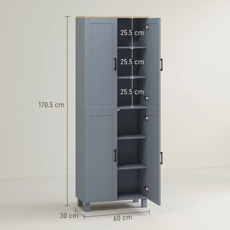 Freestanding Kitchen Cupboard 4-Door Storage Cabinet with Adjustable Shelves Modern Kitchen Pantry 170cm Grey Wood Effect