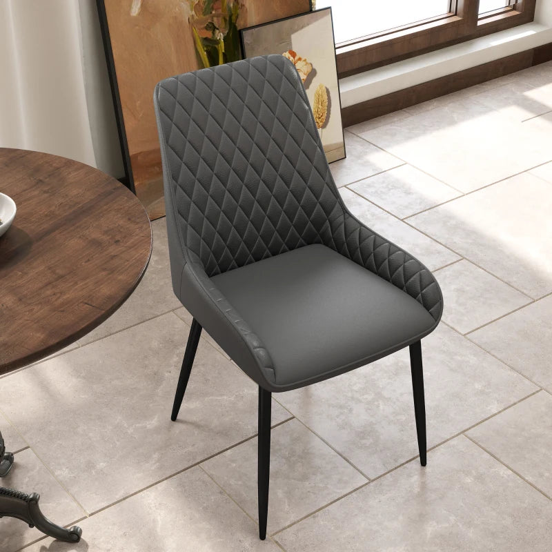 Set of 4 Modern Quilted PU Leather Dining Chairs with Metal Frame - Stylish Grey Home Seating for Executive Dining