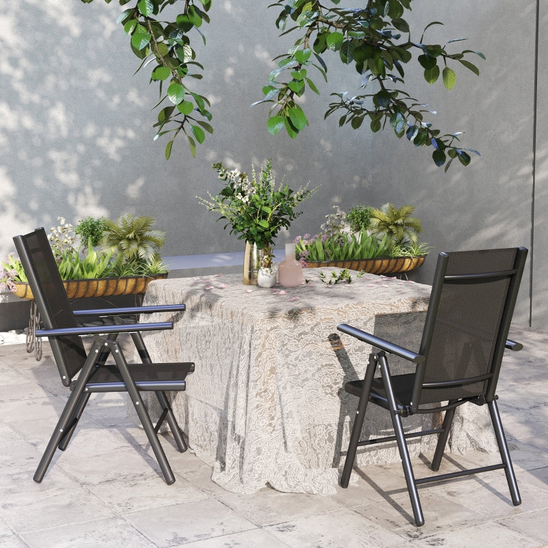 Set of 2 Black Folding Camping Chairs - Aluminium Frame with Breathable Mesh Back and Seat, Garden Armrest Chairs for Outdoor Balcony