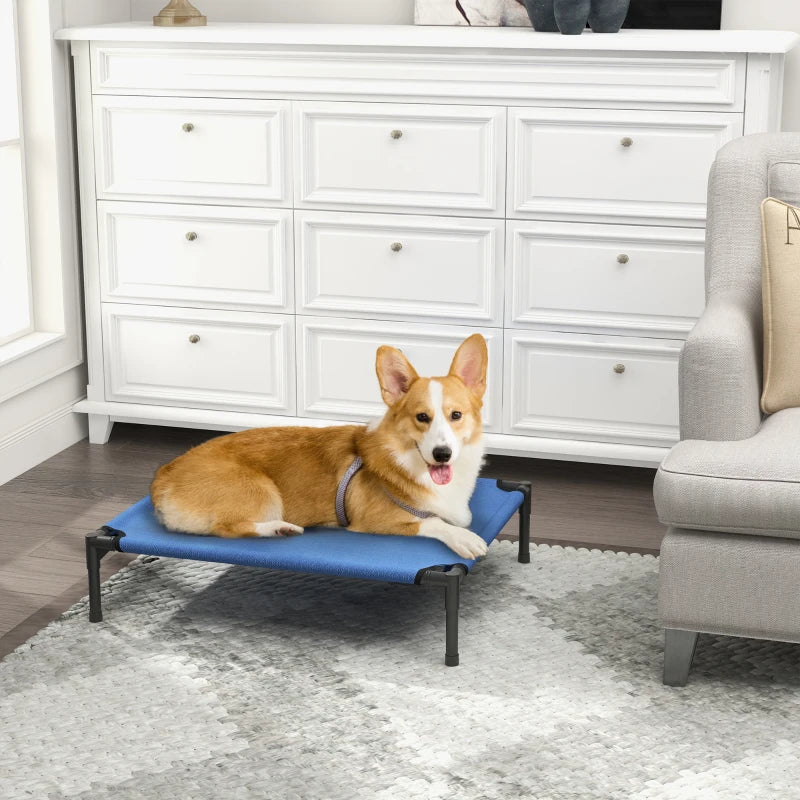 Elevated Dog Bed for Cats & Dogs - Portable Medium Camping Bed with Metal Frame - Blue Color