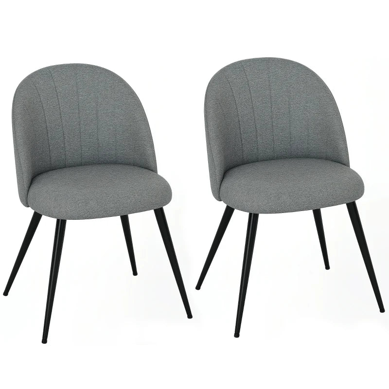 Modern Grey Dining Chairs Set of 2 - Upholstered Kitchen Chairs with Metal Legs, Shell Backrest & Padded Seat for Home