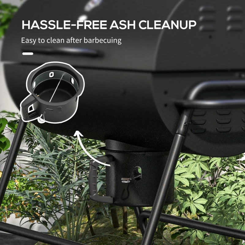 Steel Charcoal BBQ Grill with Ash Catcher and Warming Rack - Black
