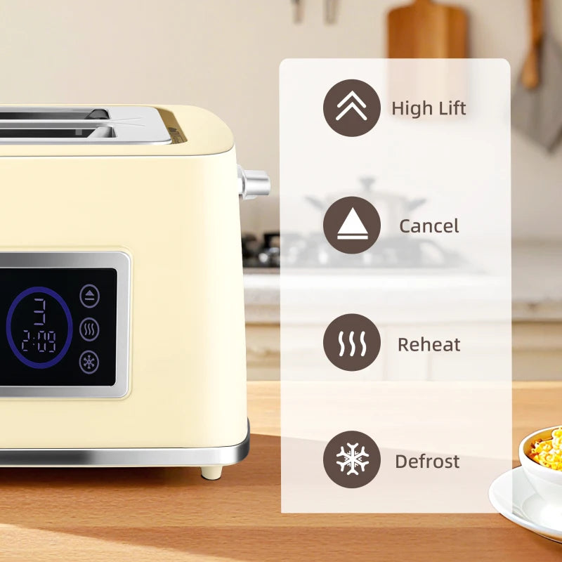 Premium Cream Touch Screen Kettle and Toaster Set - Stylish Kitchen Appliances for Modern Homes