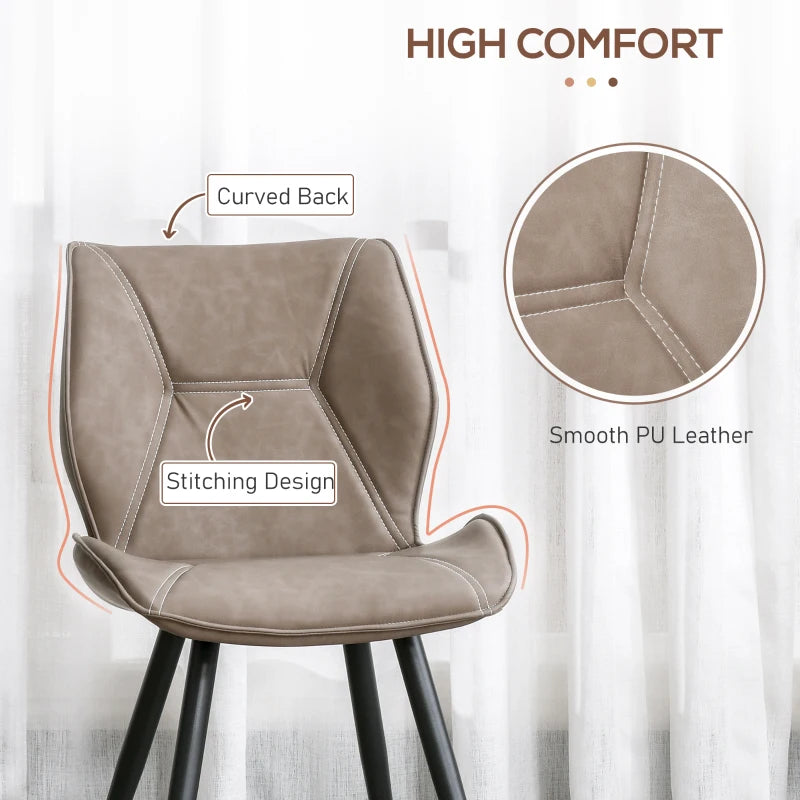 Set of 4 Brown PU Leather Racing-Style Dining Chairs with Steel Legs & Ergonomic Back Padding for Home Living Room