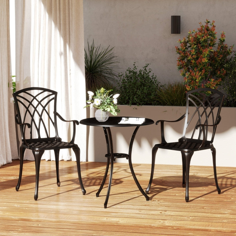 3 Pieces Bronze Tone Garden Dining Set for 2 - Cast Aluminium Outdoor Dining Set with 2 Armchairs and Round Table with Parasol Hole